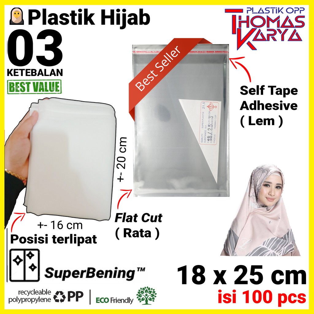 Plastik OPP Lem 18x25 Isi 100 Kantong Bening Kemasan Hijab Jilbab Pashmina Undangan Souvenir