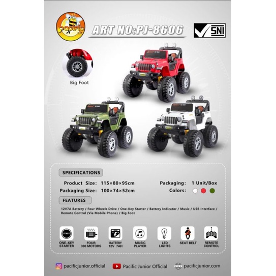 MOBIL AKI ANAK JEEP BIG FOOT PACIFIC PJ 8606