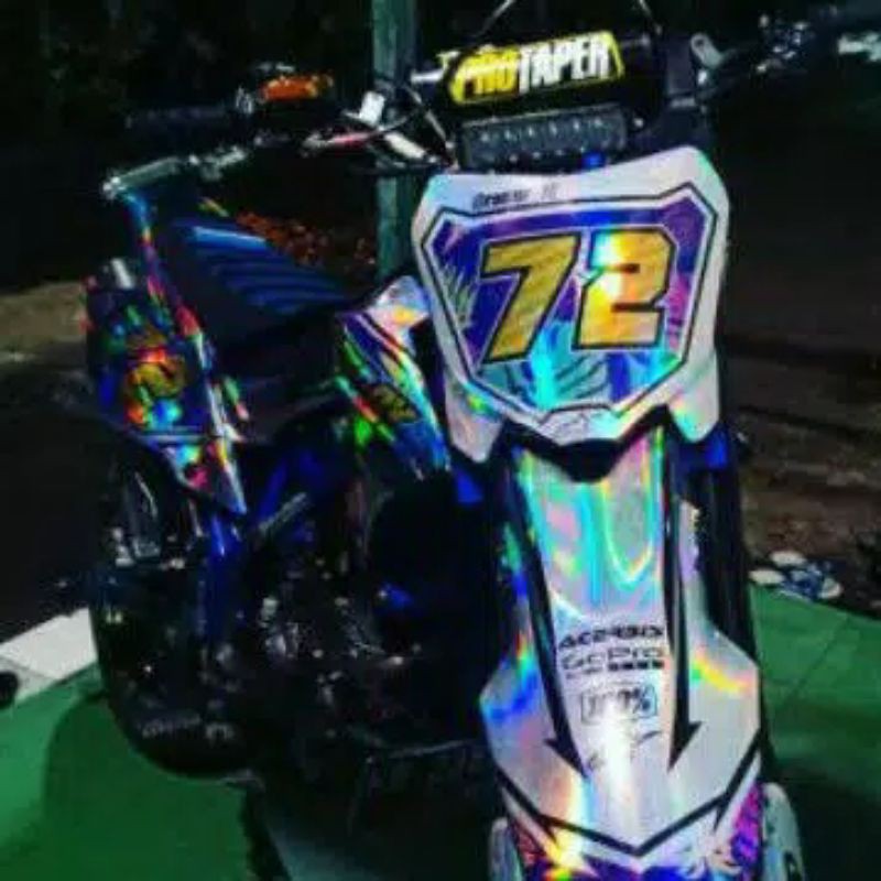 Decal Chrome Pelangi / Hologram Semua motor Trail (CRF,KLX,DTRACKER,GORDON,WR) Supermoto keren