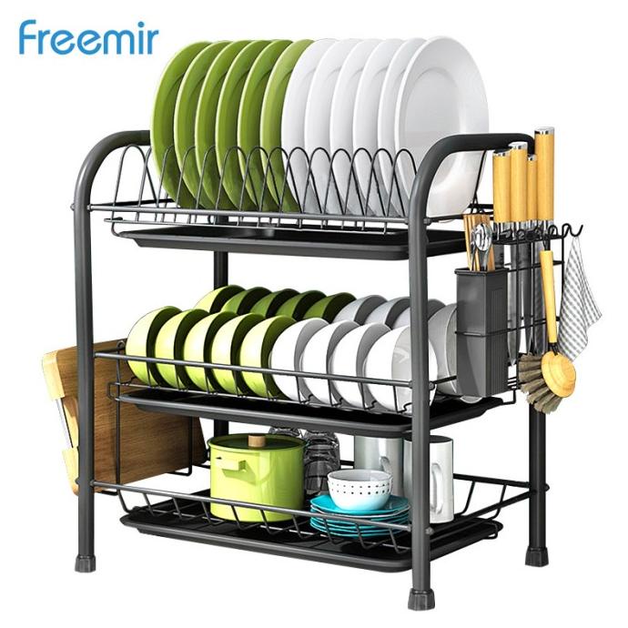 freemir Rak 3 Susun Stainless Steel Hitam Multifungsi Berbentuk "U"