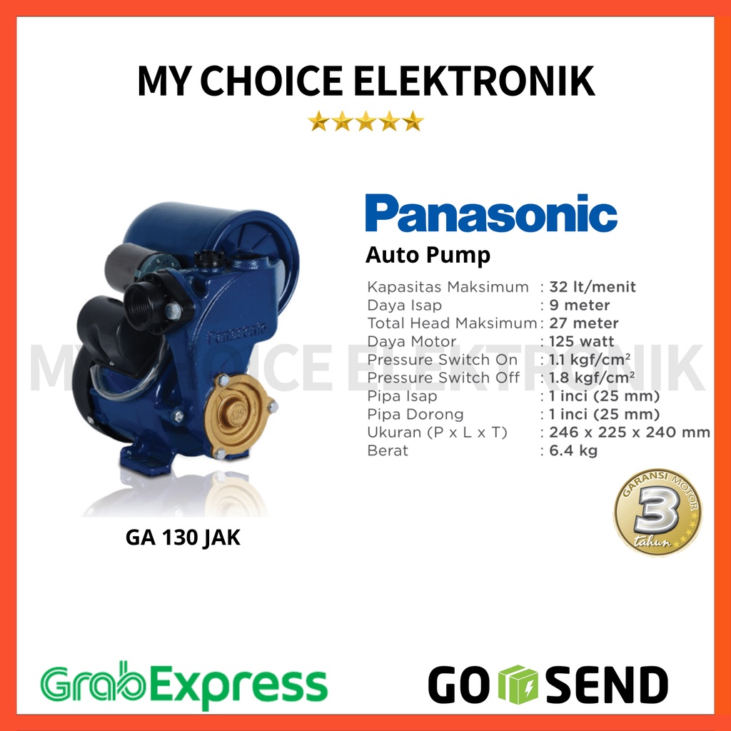 Panasonic Pompa Air Auto GA-130JAK | Water Pump Auto GA 130 JAK