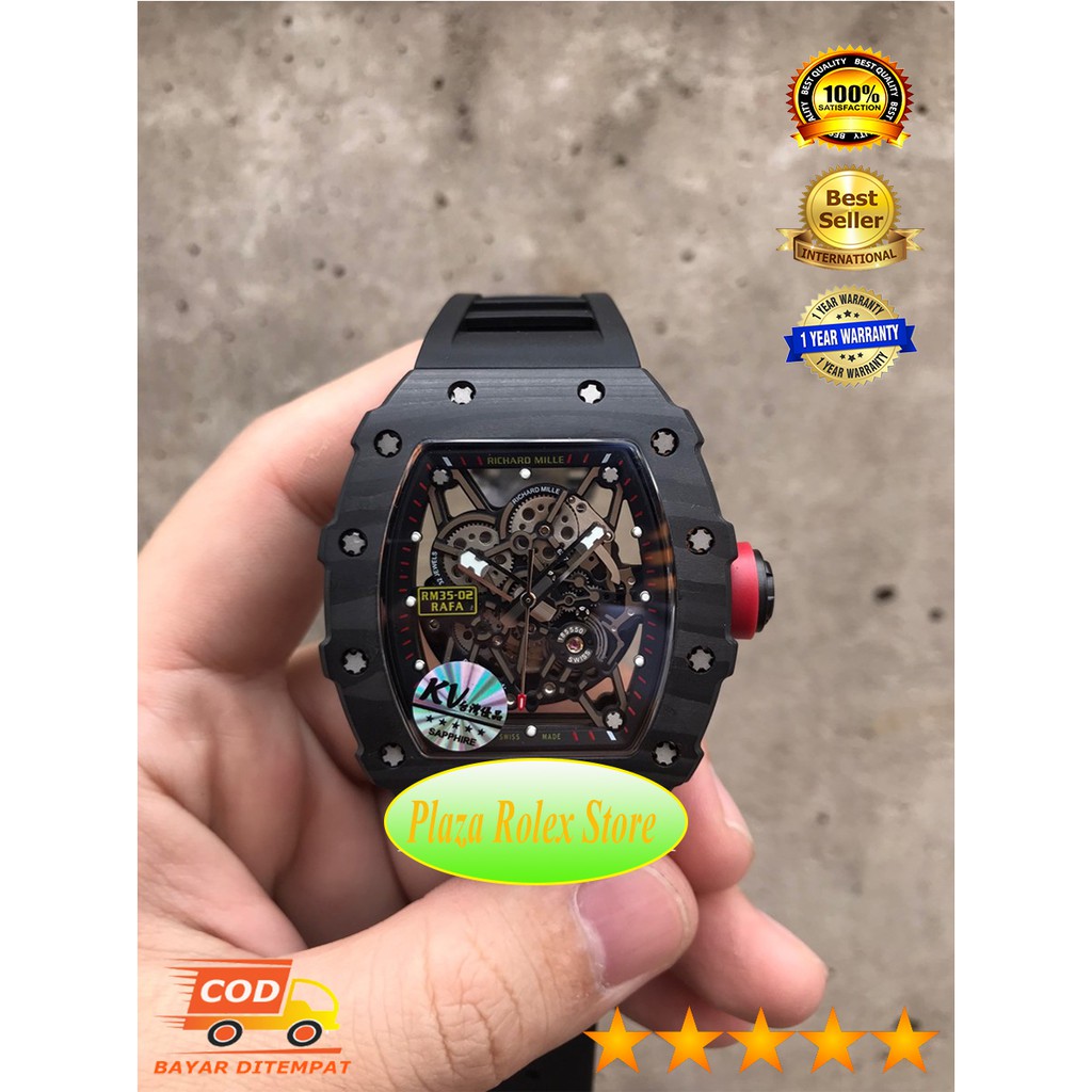 Hot Sale Jam Tangan RM Rchard Mille RM35-02 Black Rubber Strap Swiss Eta 904L 1:1 warranty 1 Year