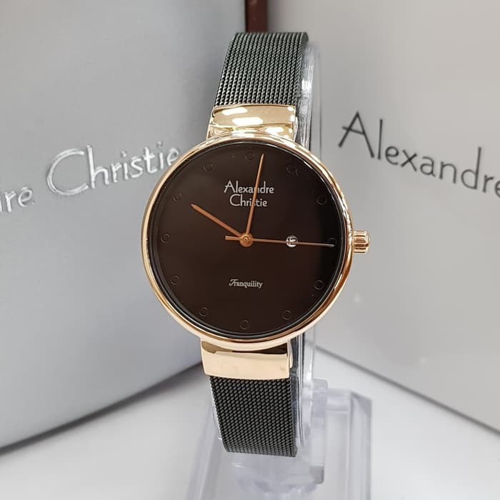 Jam Tangan Wanita Alexandre Christie AC 2509 Black Rosegold Original