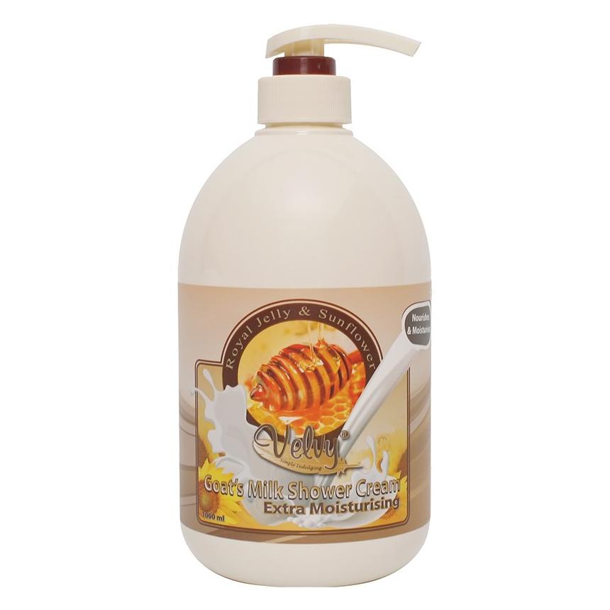 [KODE DWYHF] Velvy Goat'S Milk Shower Cream Extra Moist Royal Jelly Pump 1000M