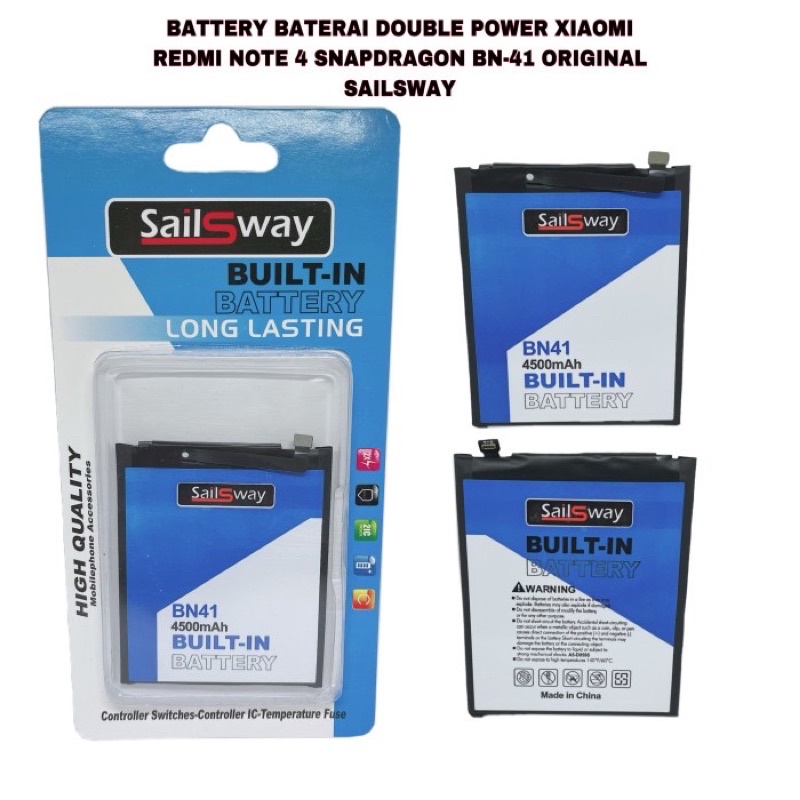 BATTERY DOUBLE POWER XIAOMI REDMI NOTE 4 SNAPDRAGON BN-41 ORI SAILSWAY