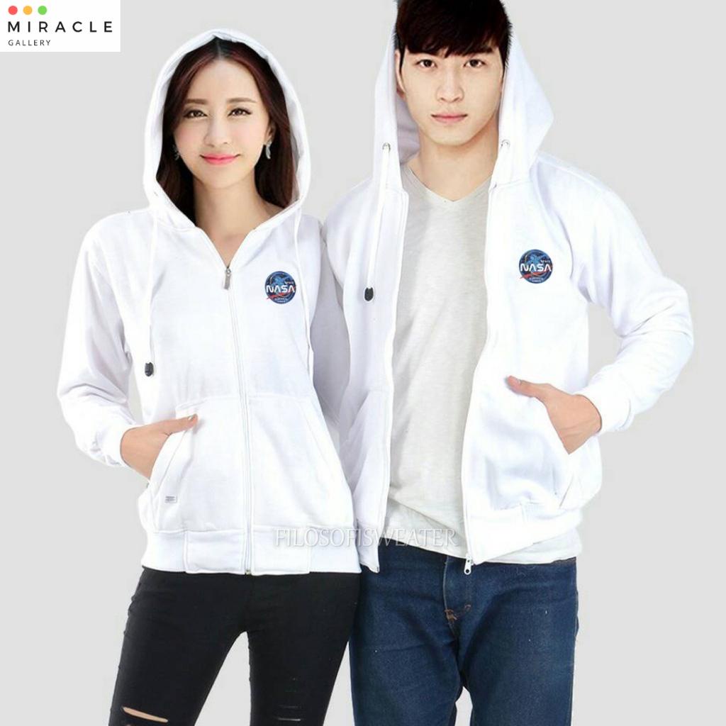 Sweater Couple / Jaket Pasangan Zipper NASA LOGO Bahan Fleece Premium