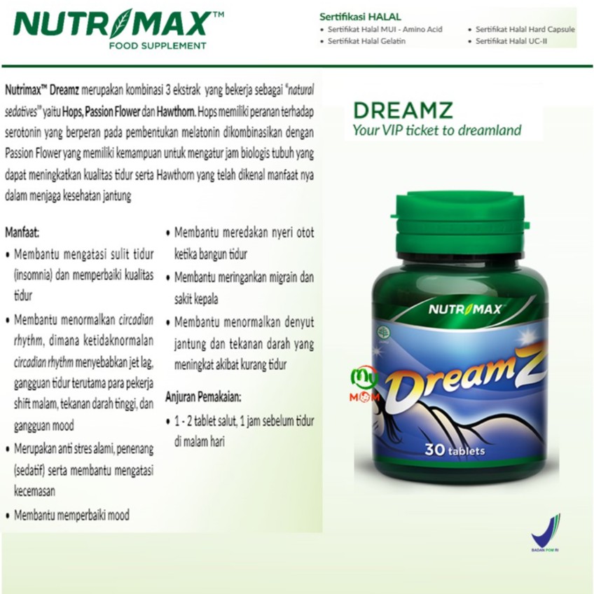 [BPOM] Nutrimax Dreamz Isi 30 Tablet / Nutrimax Sweet Dreams / Vitamin Susah Tidur / MY MOM