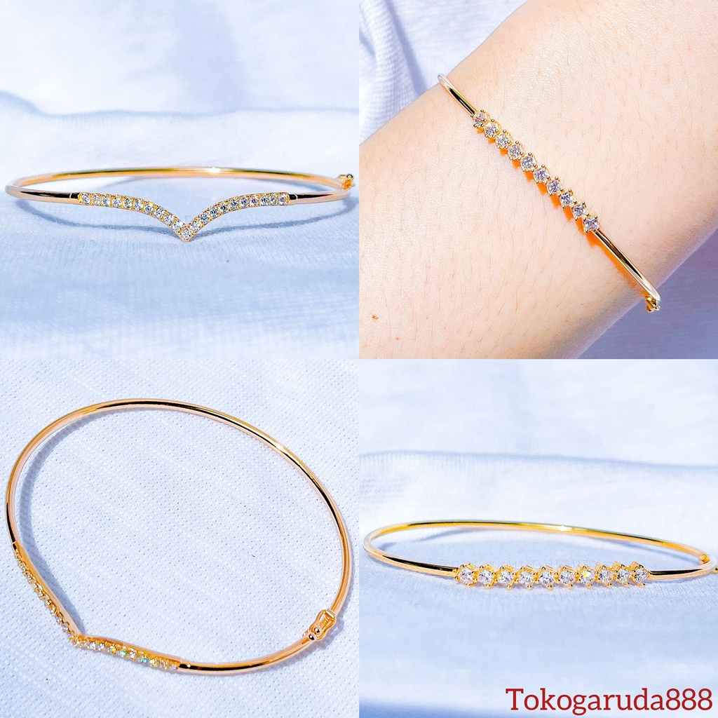 Gelang oval anak dan dewasa emas asli kadar 700 70 16k aurel V Fuji solitaire sebaris permata mewah seperti berlian ringan 2 dua gram gr g tangan bulat ringan like diamond