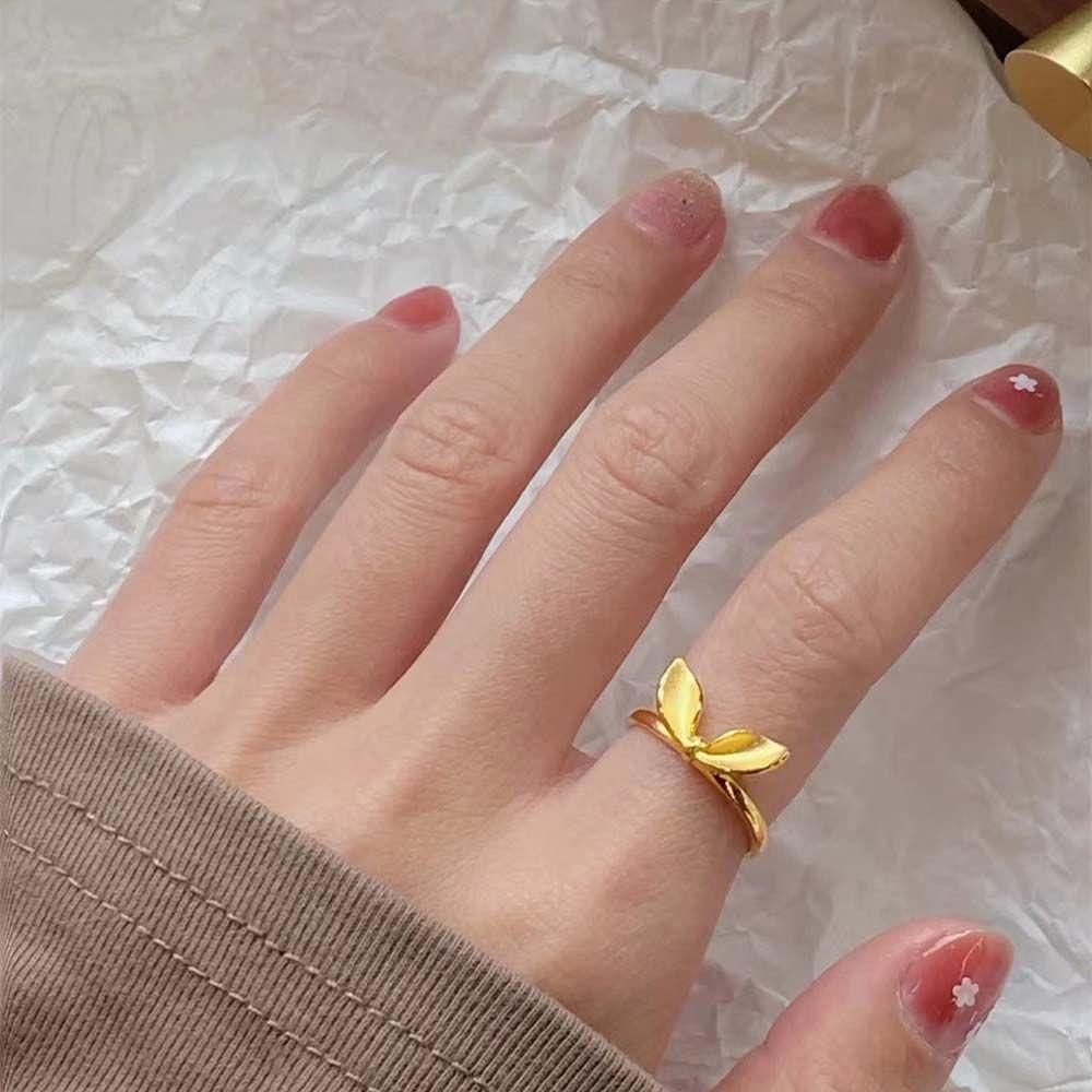 Mxbeauty Warna Emas Terbuka Cincin Mewah Retro Telinga Kelinci Busur Tembaga Vintage Knuckle Ring