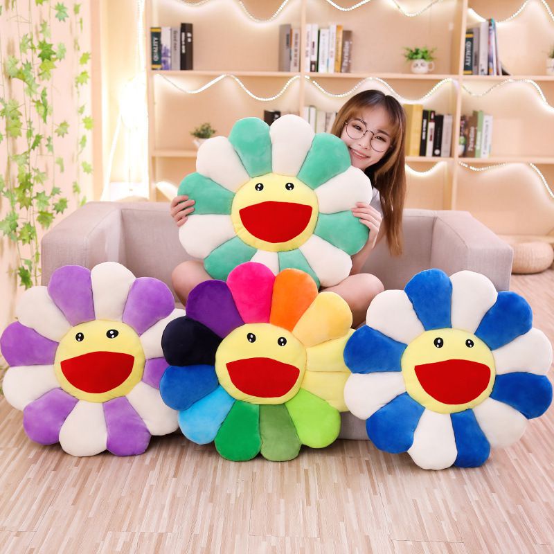 Cute Rainbow Flower Pillow Kawaii Plushie Smile Face Stuffed Plush Toy Girl Gift