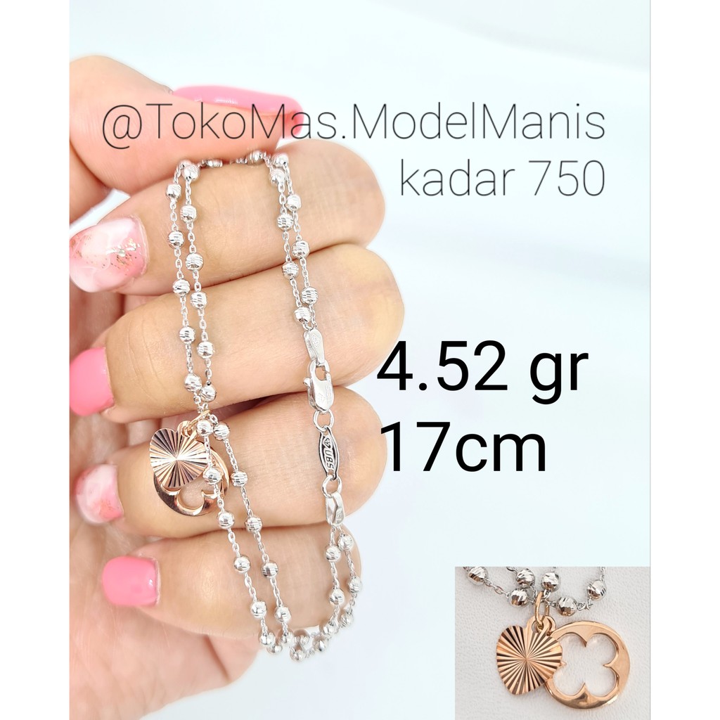 Gelang jedar UBS new fashion 2 layer emas putih kadar 750