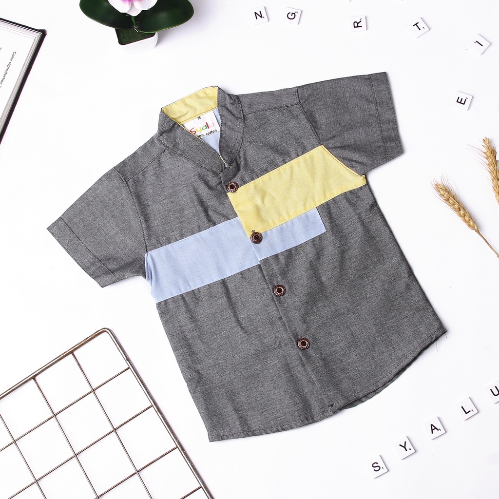 BAJU ATASAN KEMEJA KOKO KEMKO ANAK LAKI-LAKI KATUN ABU