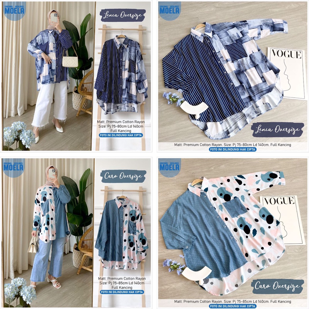 blouse LENCA CARO OVERSIZE ld 140cm jumbo by ORIGINAL MOELA premium cotton rayon atasan MUSLIM kombi
