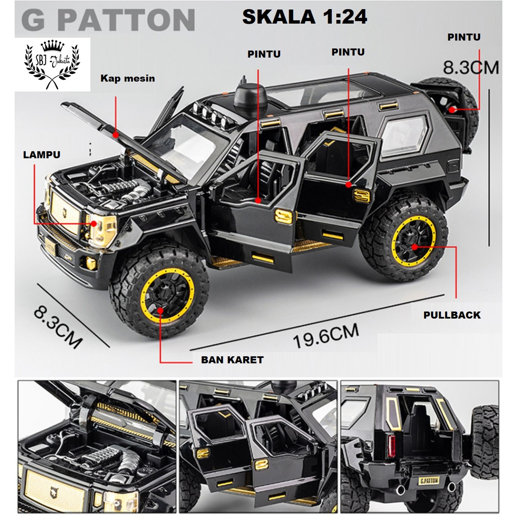 DIECAST MINIATUR MOBIL G PATTON SUV JEEP SKALA 1:24 UKURAN BESAR