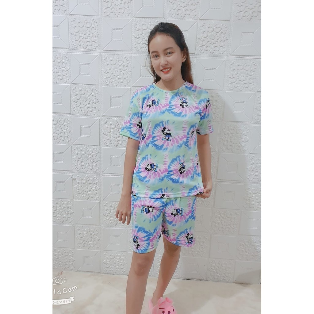 SET SETELAN WANITA LESTARI / ONESET BASIC TIE DYE / DAILYSET-Set Mickey Ungu