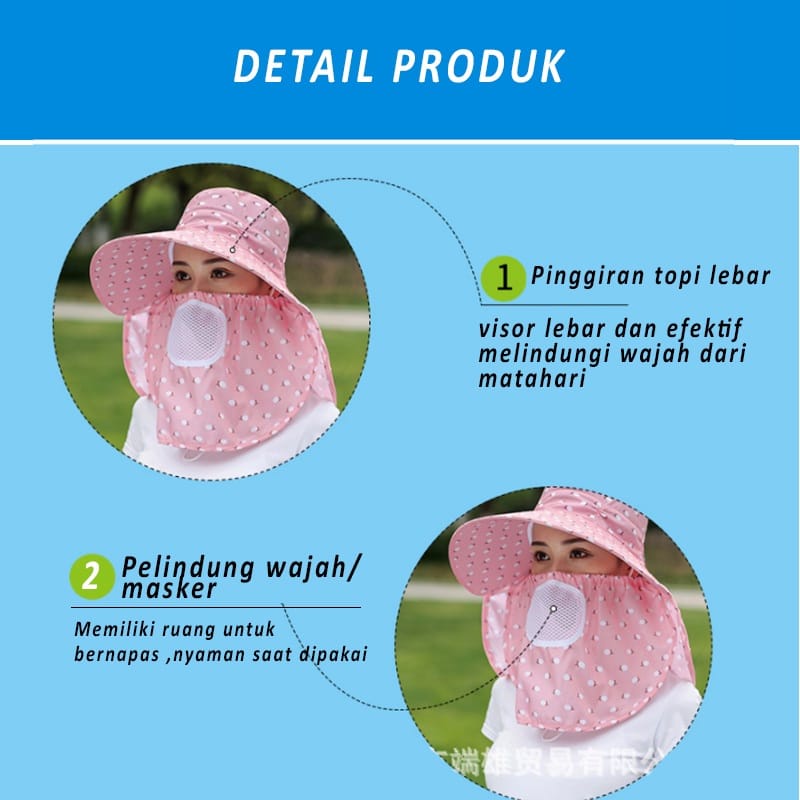 WE Topi Visor Lipat Wanita Anti UV Lebar / Topi Cadar Penutup Wajah / Topi Pantai Cadar Lebar