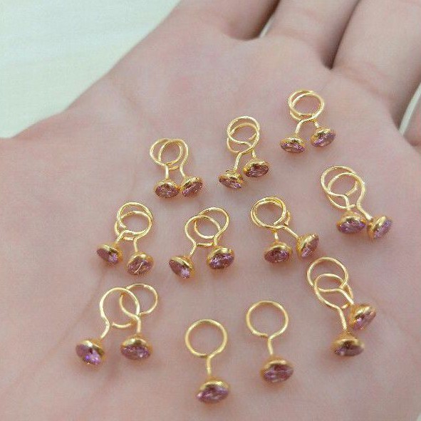 ANTING TOGE MATA PINK PERAK 925 LAPIS MAS 24K 0,5 GR