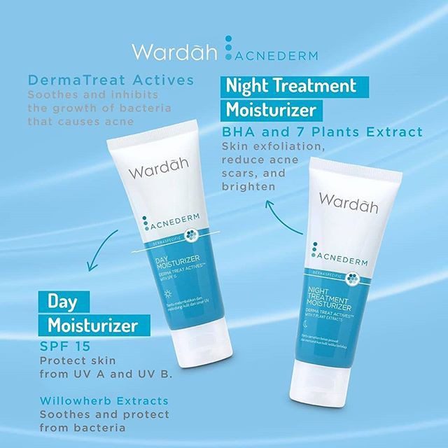 Wardah Acnederm Series Cleanser Toner Day Night Cream Acne Pore Blackhead Gel Face Powder (KIM)