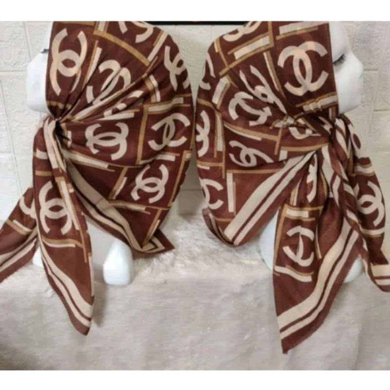 HIJAB SEGI EMPAT MOTIF CHANNEL COKLAT | JILBAB SEGIEMPAT CHANNEL COKLAT