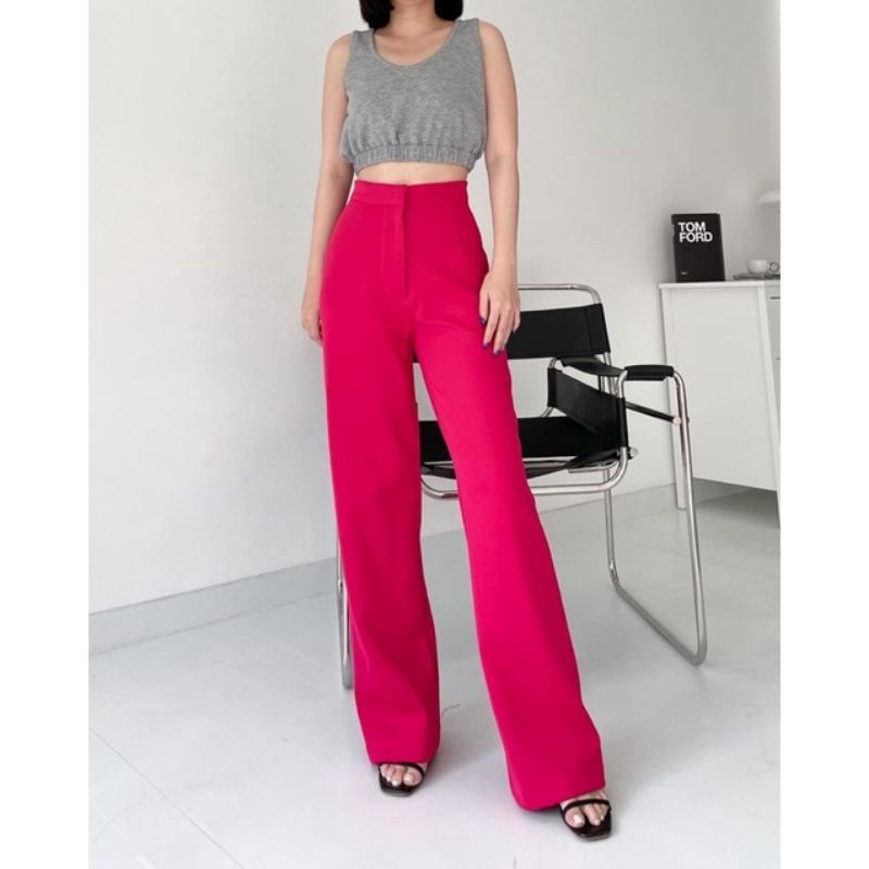 Melissa Kulot - Celana Kulot Linen Crinkle Highwaist - Cullote Pants - Wide Leg Cullotes - Celana Kulot Wanita