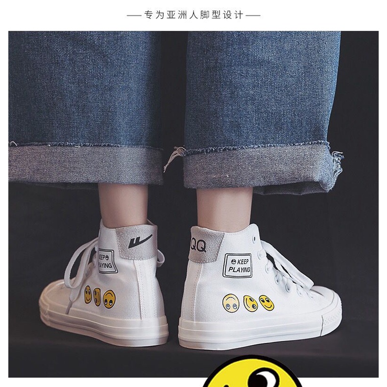 [ PAKAI DUS SEPATU ] IDEALIFESHOES Sepatu Woman Wanita Sneakers Cewek Putih Import Shoes High Top Kanvas Hitam kekinian KYB-33