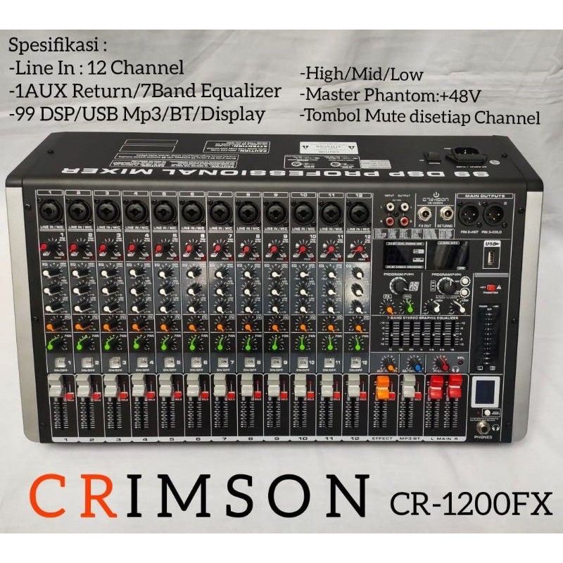 Mixer Crimson CR 1200FX Original 12 Channel Bluetooth - USB