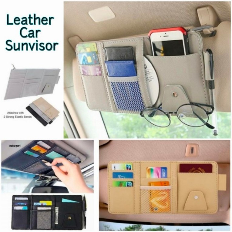 Sun Visor Car Organizer Tempat Kartu Pen Handphone Mobil Sunvisor - Krem