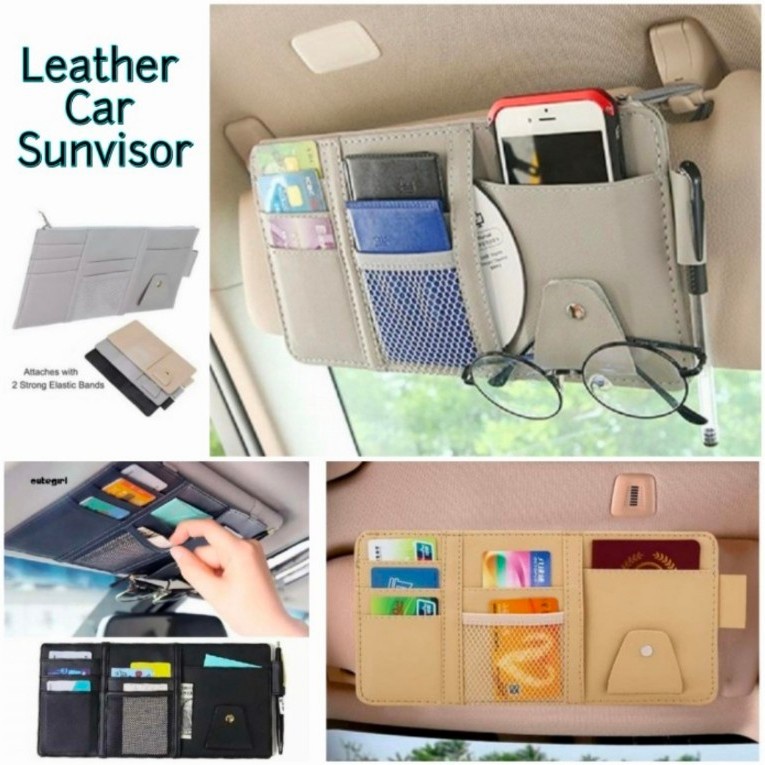 Sun Visor Car Organizer Tempat Kartu Pen Handphone Mobil Sunvisor - Krem