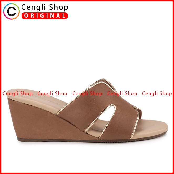 SANDAL WEDGES KULIT HUSH PUPPIES WANITA ORIGINAL TERBARU COKLAT HW33