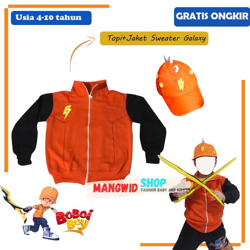 BAJU SETELAN KOSTUM JAKET SWEATER + TOPI + GELANG BOBOIBOY GALAXY ANAK LAKI LAKI USIA 4 / 5 / 6 / 7 