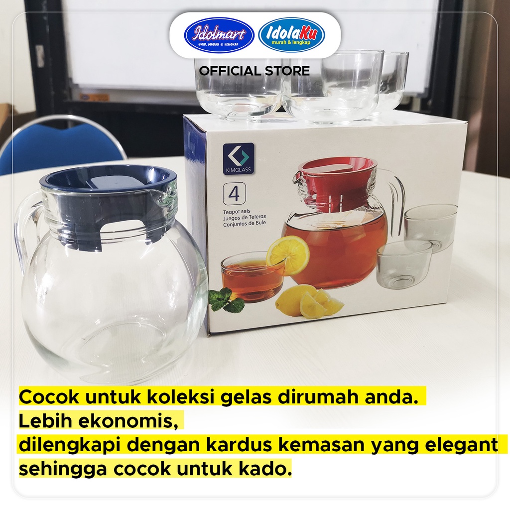 IDOLAKU Pitcher Teko Set Bulat / Drink Set Kimglass isi 4 pcs / Teko Bulat dan gelas - Semarang