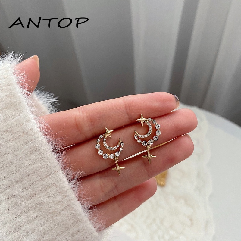 2 Pcs Korea Gaya Berlian Bintang Dan Bulan Anting-Anting Pejantan Wanita Fashion Aksesoris Hadiah ANTOP