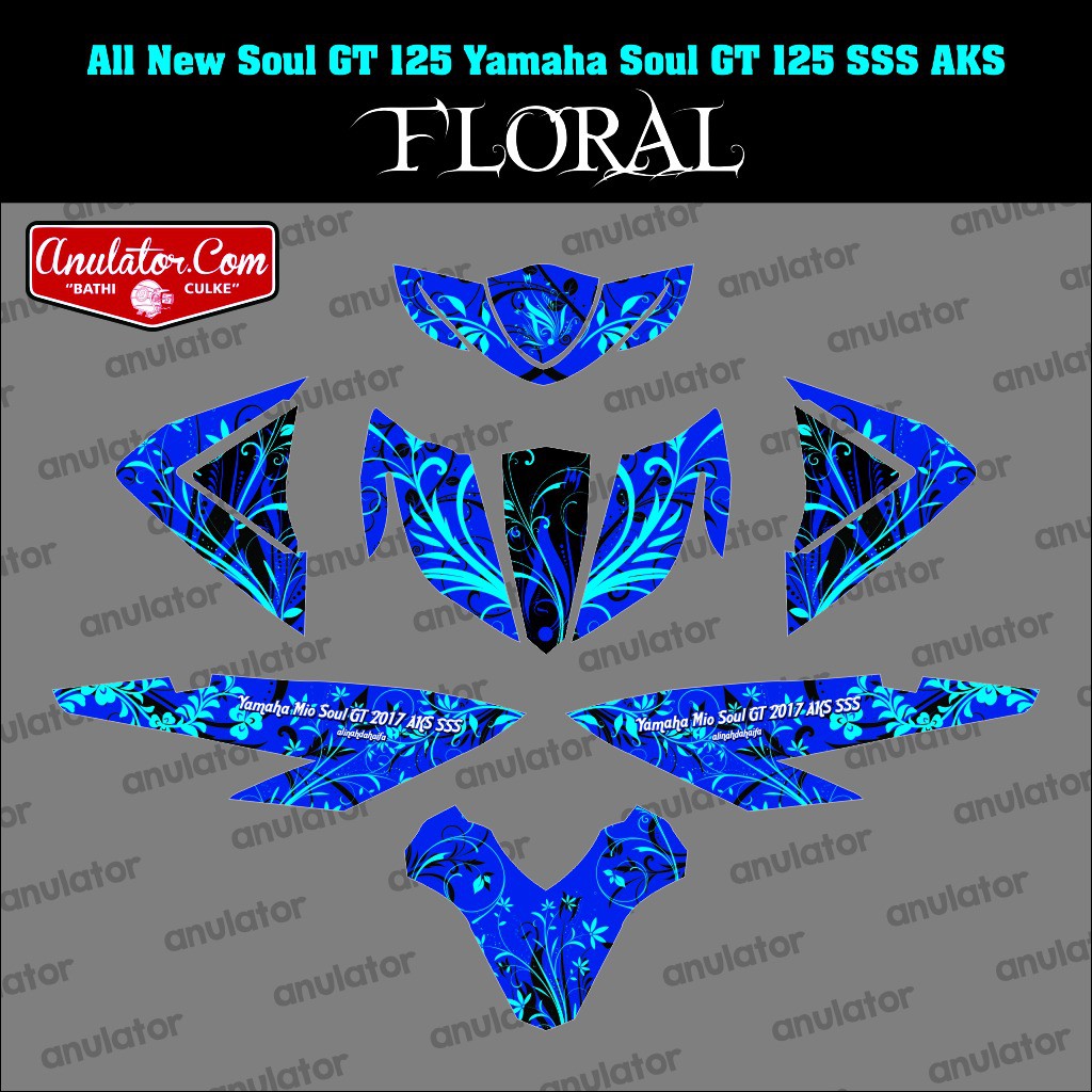 Sticker Striping Motor Stiker Yamaha Soul Gt 125 Floral Biru Spec