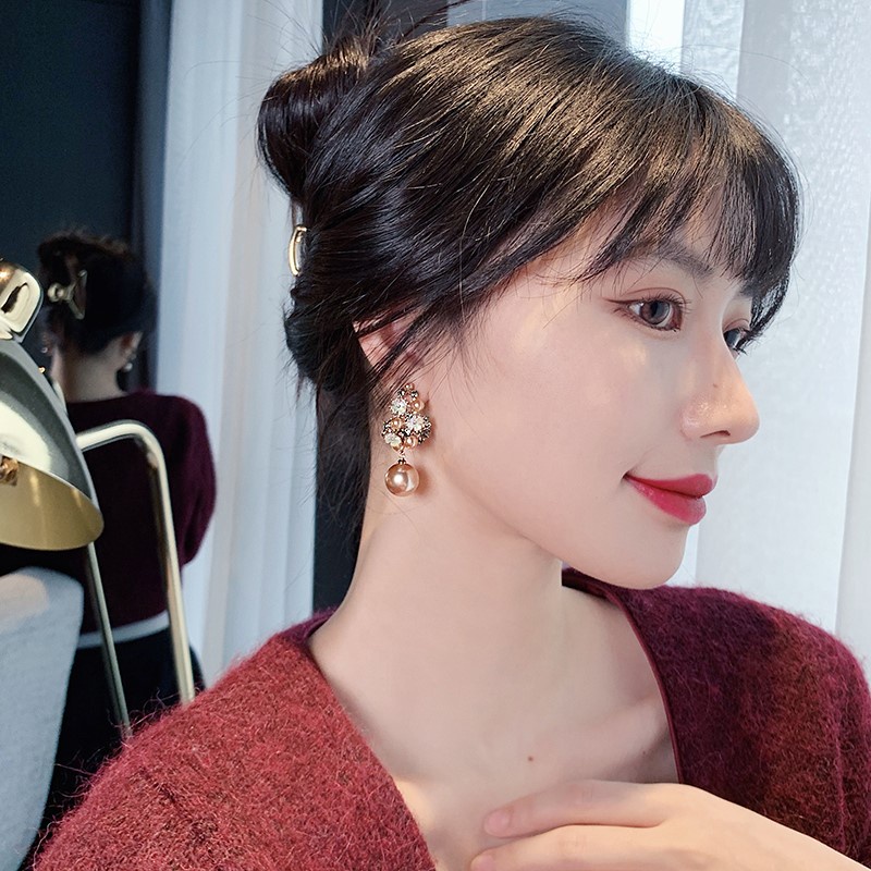 Anting 925 Silver Needle Hias Mutiara Berlian Imitasi Gaya Perancis Untuk Wanita