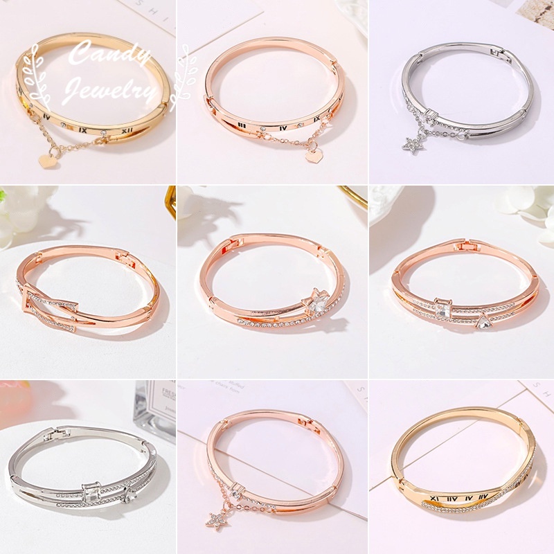 Gelang Desain Geometri Warna Rose Gold Gaya Korea