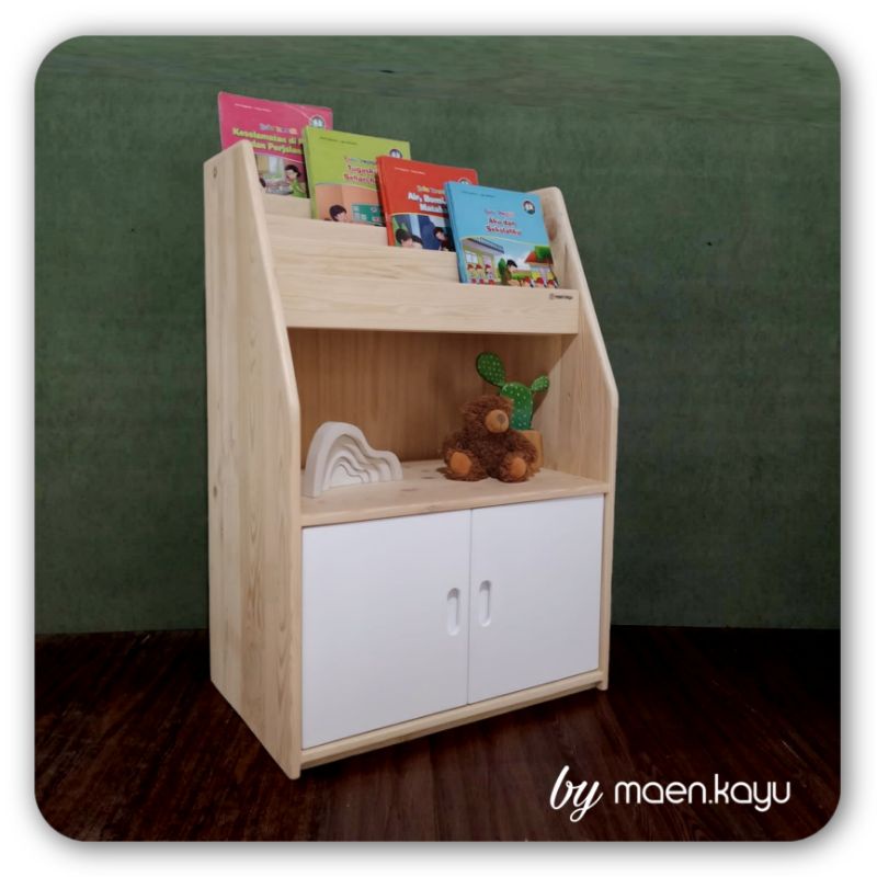 rak buku,rak mainan,rak kayu serbaguna dobel 2 pintu