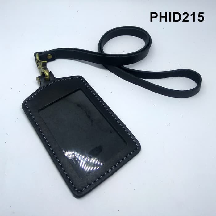 

Gantungan ID card kulit asli warna hitam PHID215 card holder