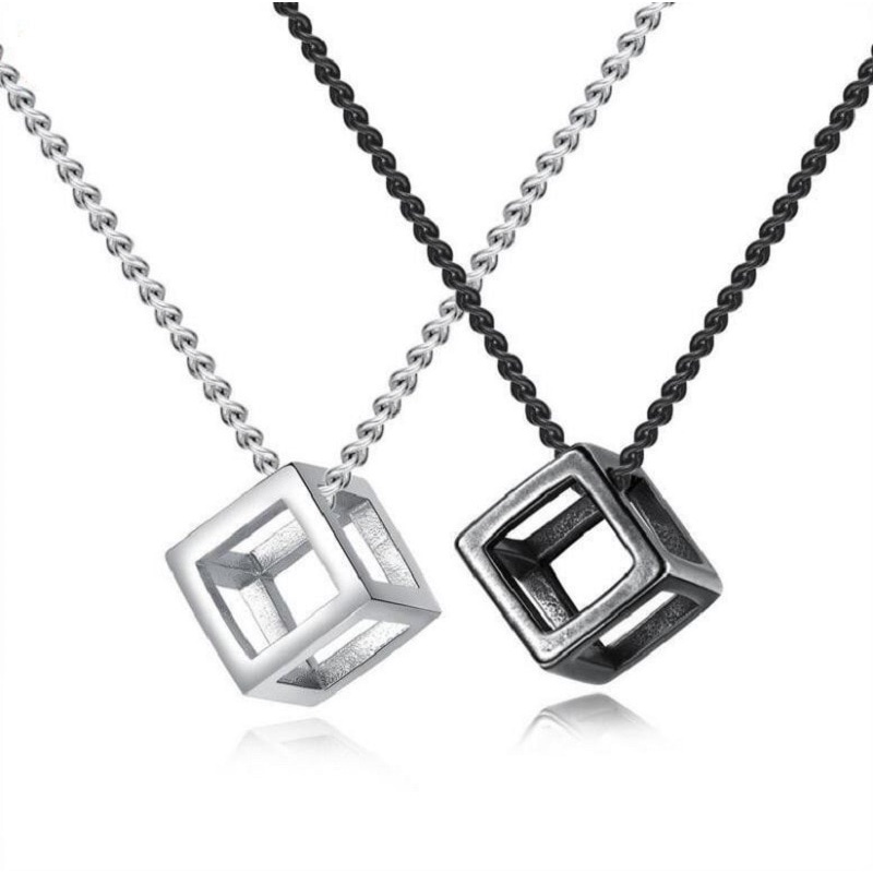 Simple Hollow Geometric Rubik's Cube Unique Wild Pendant Square Frosty Fashion Couple Necklace Fashion Charm Party Jewelry