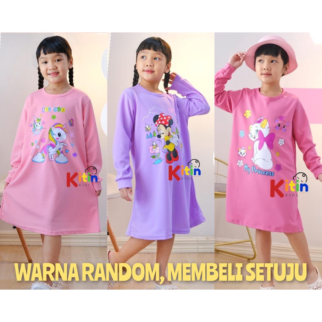 YN - BAJU MUSLIM NGAJI ANAK PEREMPUAN DASTER TUNIK ANAK 2-10 TAHUN MOTIF BTS BT21 TSUM UNICORN MIKI