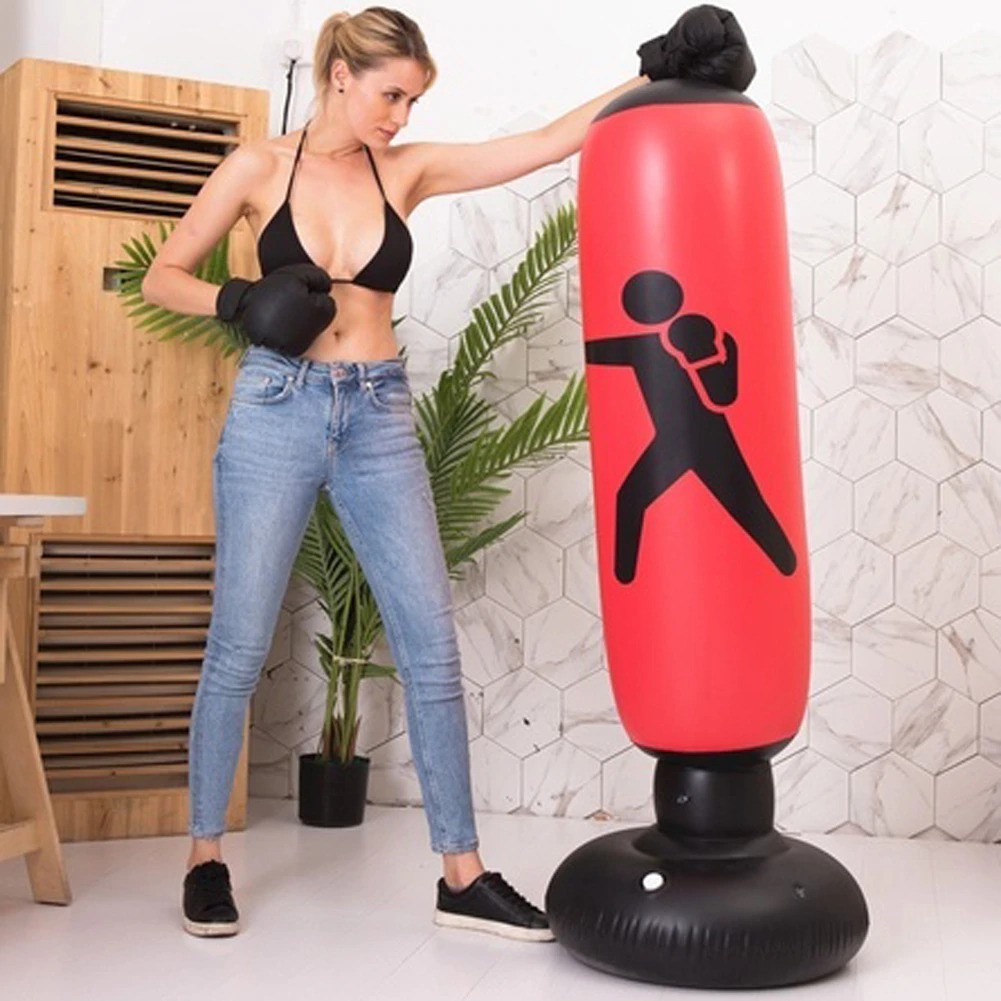 Jusenda Vertical Punching Bag Tiang Samsak Tinju Boxing Punch Target Inflatable 1.6 Meter - black