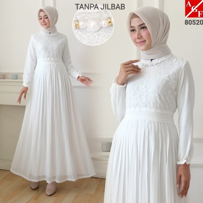 PREMIUM AGNES BAJU GAMIS WANITA GAMIS BRUKAT GAMIS PUTIH BAJU MUSLIM #80520 - XL