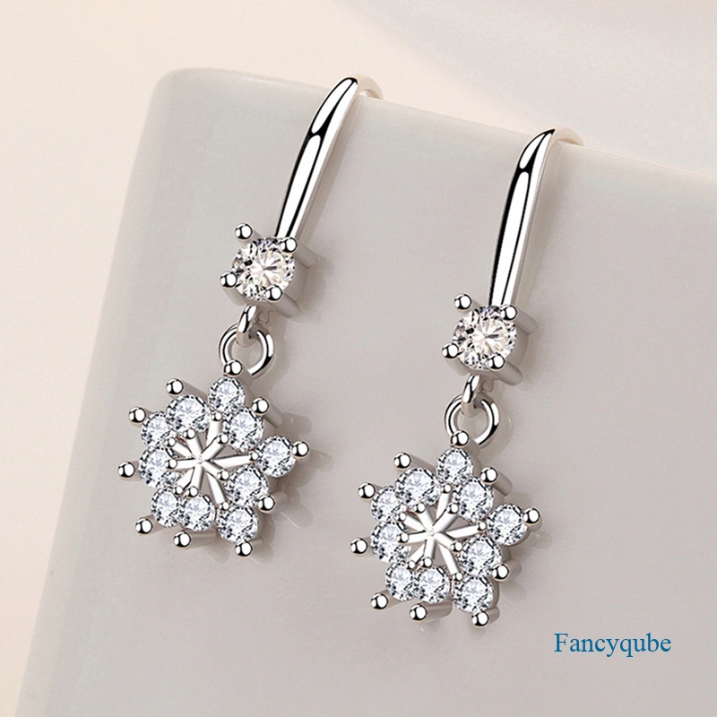 Anting Tusuk Sterling Silver 925 Desain Snowflake Hias Zircon Untuk Wanita