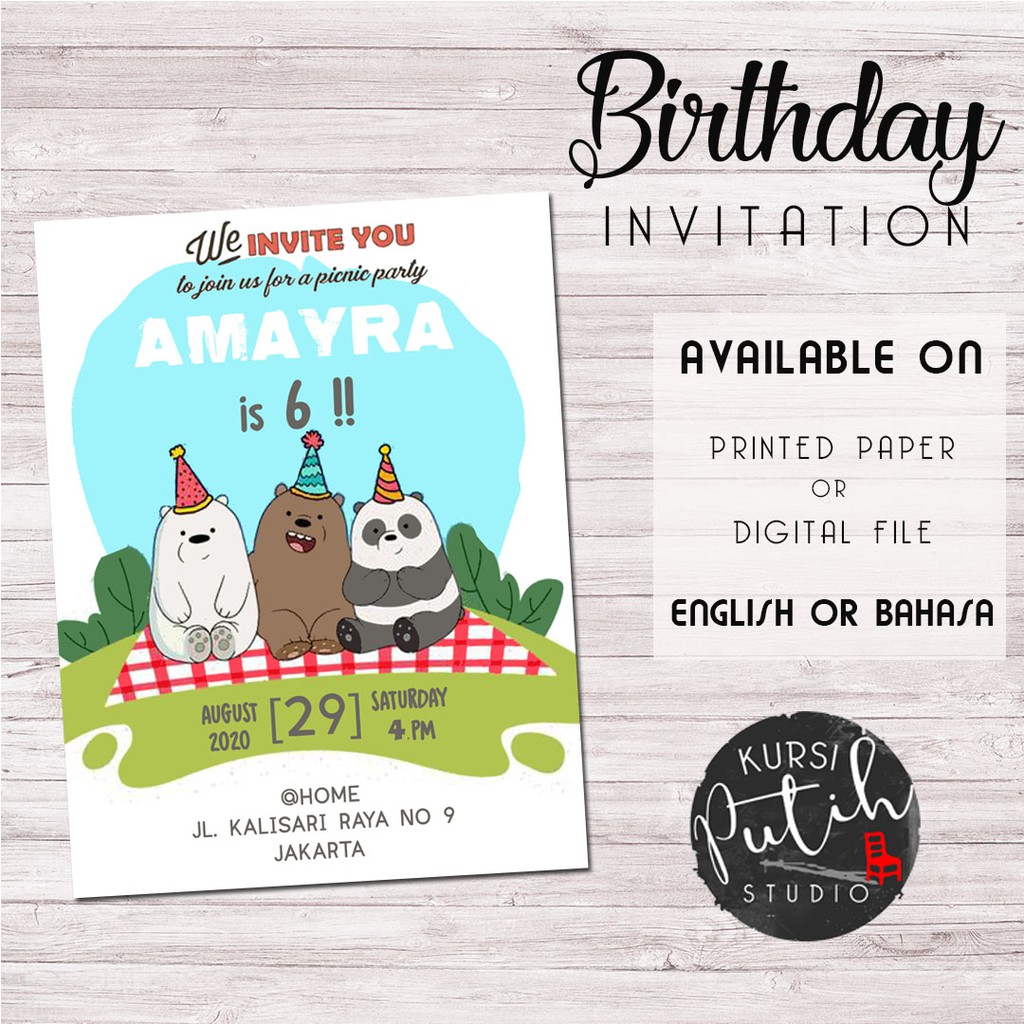 undangan ulang tahun birthday invitation tema we bare bears