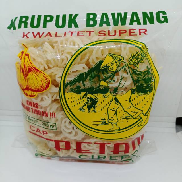 

Krupuk Bawang "Petani" 250 Gram Kemasan kecil Berat - 250 Gram khas Cirebon