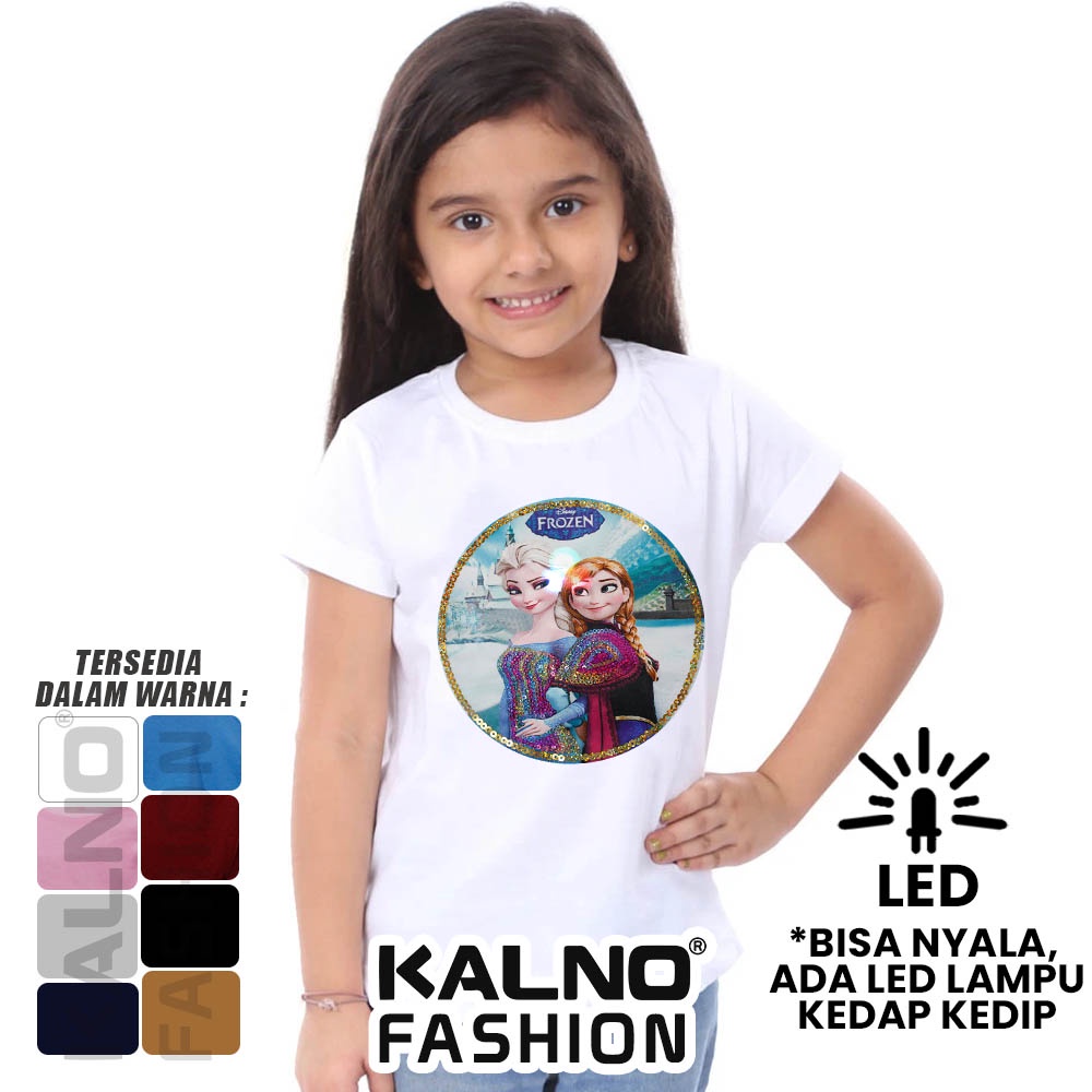 Kaos tempel bergambar karakter kartun frojen dengan model LED dan non LED.