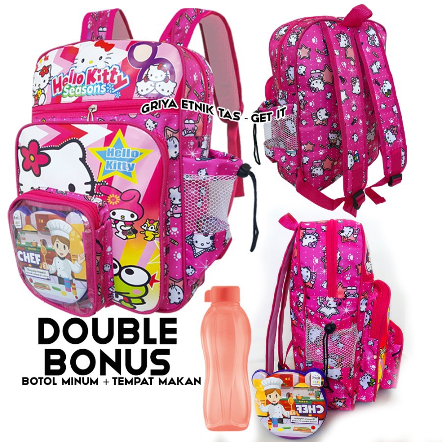 Tas Anak TK Perempuan Hello Gratis Tempat Makan dan Botol Minum