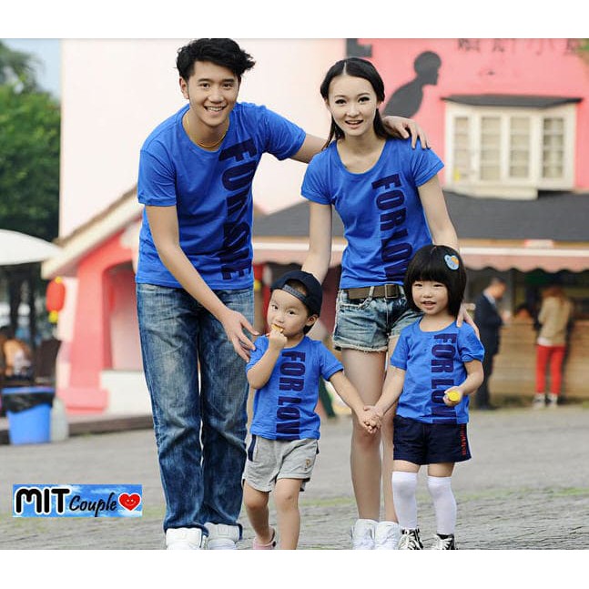 COUPLE FAMILY FOR LOVE 2 ANAK (BIRU) KAOS COUPLE BAJU PASANGAN CEWEK COWOK SEPASANG