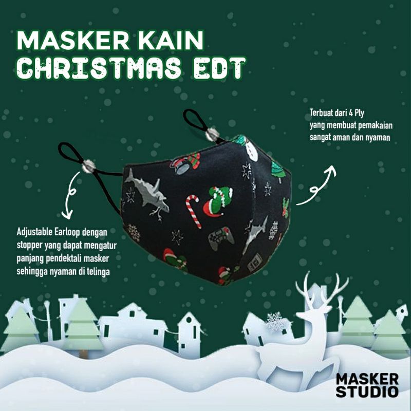 Masker Kain Christmas Natal Edition w/ Adjustable Earloop (4Ply/4 lapis) by Masker Studio