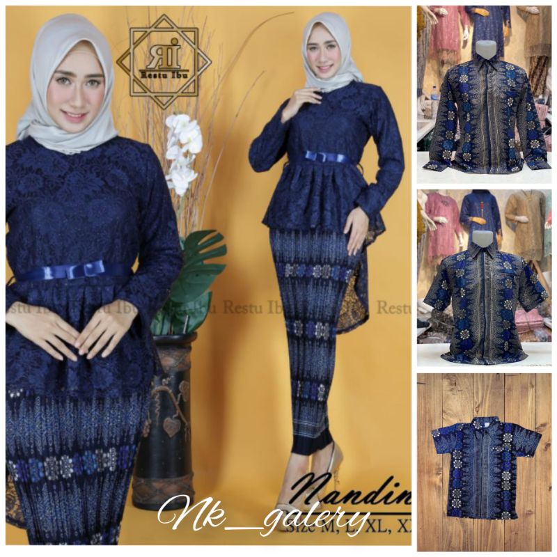 Couple Kebaya Brokat Modern Navy / Couple Batik Kebaya Sarimbit