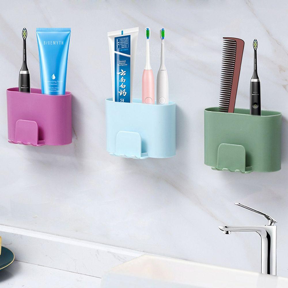 REBUY 1pc Toothpaste Storage Rack Creative Toothbrush Stand Rack Toothbrush Holder Tooth Brush Dispenser Wall-Mounted Traceless Bathroom Accessories Hot Punch-Free Tooth Cup Rack/Multicolor